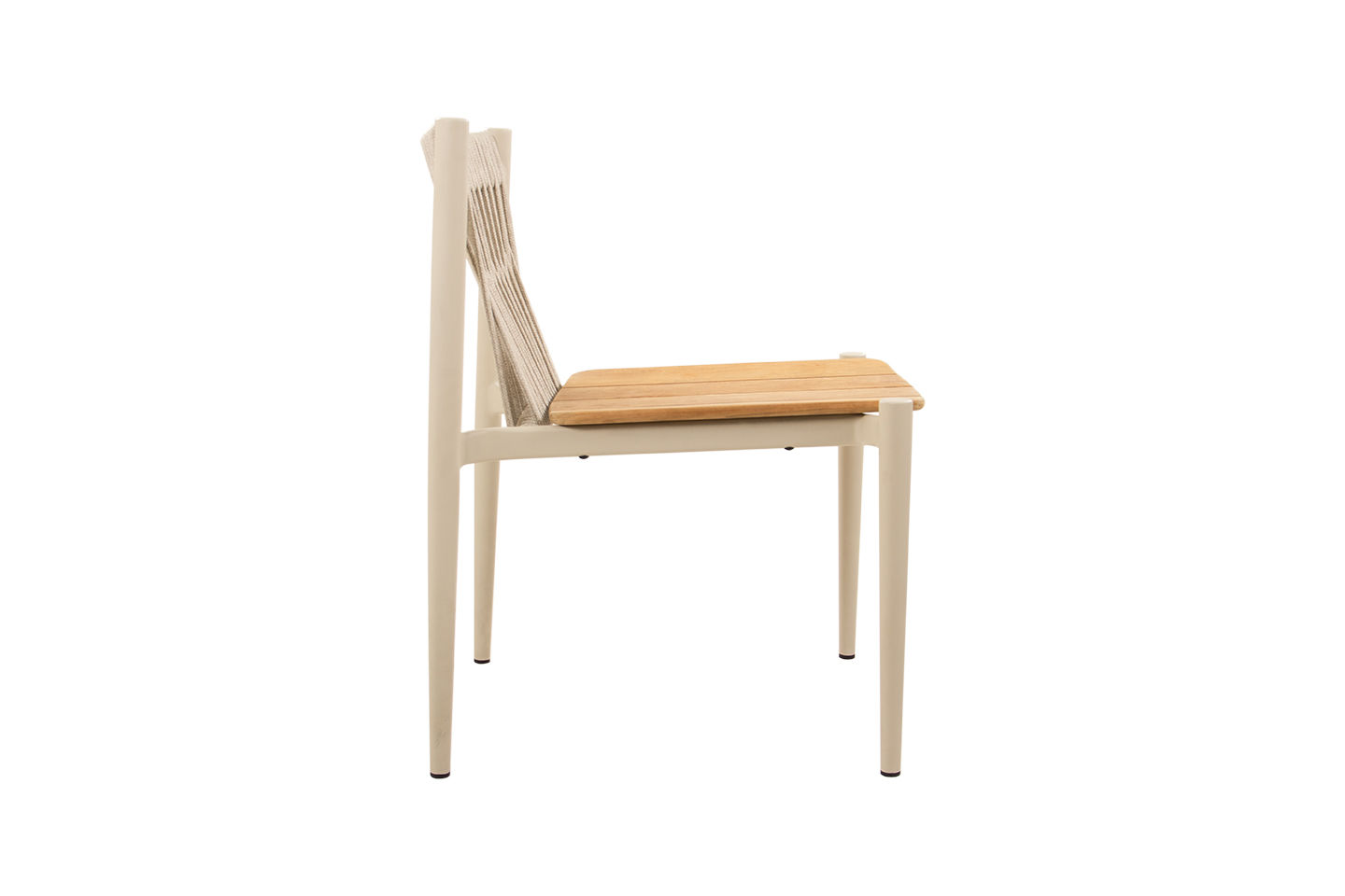 Carla Alu Dining Side Chair, Teak Seat, Coated Linen, with Linen Rope